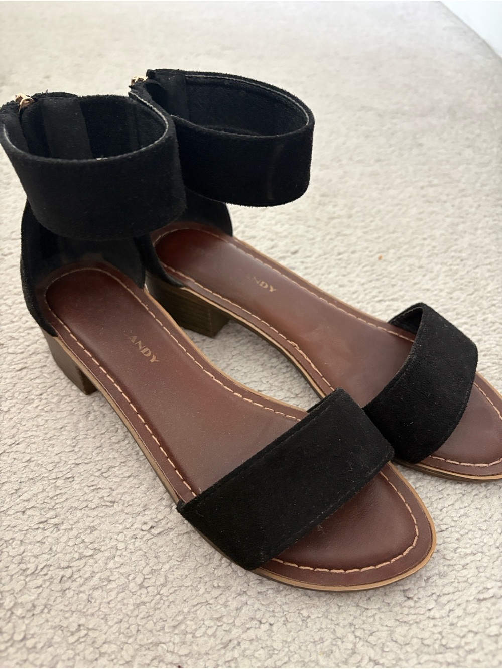 Black Ankle-Strap Block Heel Sandals - Black